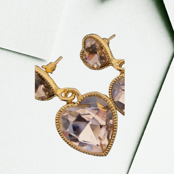 💞 WOMEN'S VINTAGE EARRINGS PINK HART'S DROPS - Picture 2 of 4